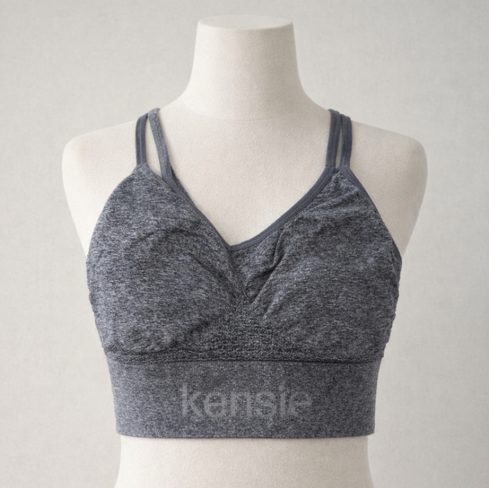 Kensie Performance Sports Bra Medium C Cup Gray Strappy Longline Wireless Lounge